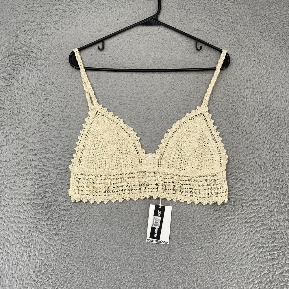 Something New‎ Crochet Crop Top Womens Medium Beige 100% Cotton Boho Festival